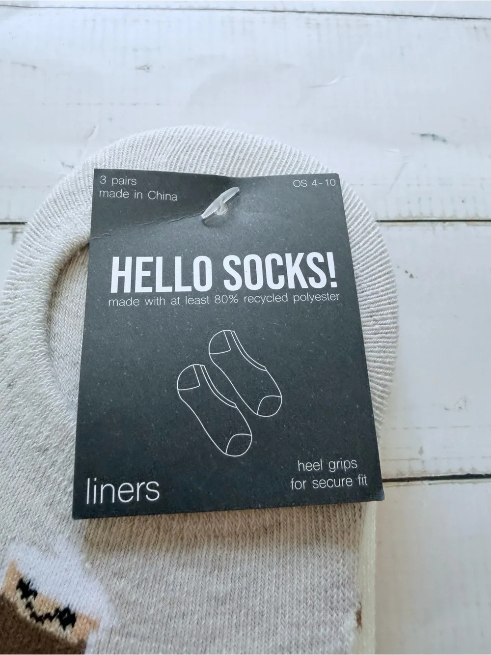 Hello Socks! Set of 3 Liners Coffee,Croissants Stripes NWT
